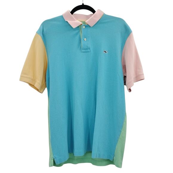 Vineyard Vines Mens Pastel Color Block Polo Shirt Short Sleeves Size Medium - Picture 1 of 3
